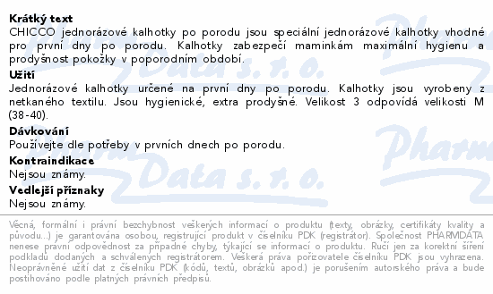 CHICCO Kalhotky jednorázové po porodu vel.3 4ks