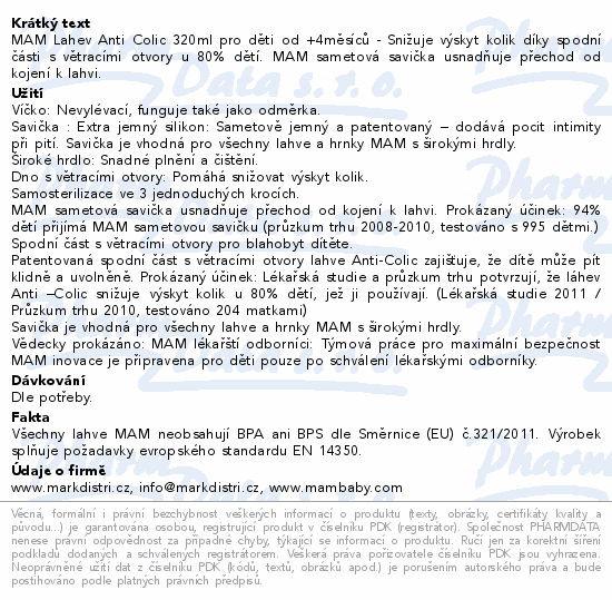 MAM Lahev Anti-Colic 4+m 320ml