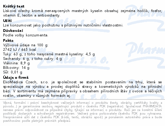 Lískové ořechy 250g EkoMedica