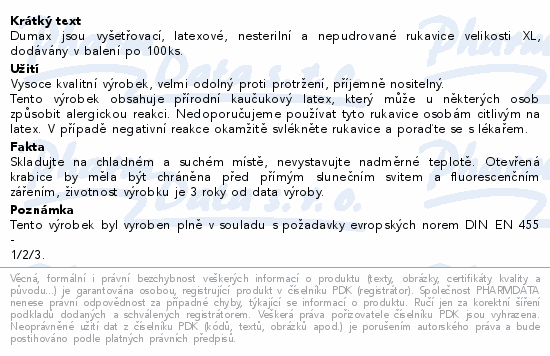 DUMAX vyšetř.latex.nester.nepudr.rukavice XL/100ks