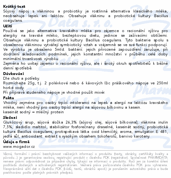 Sójový nápoj Zajíc s vlákninou 400g